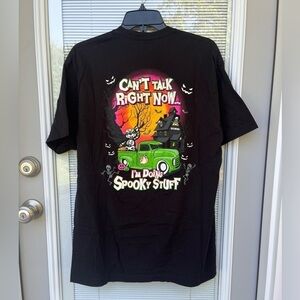 BUC-EES Graphic Tee Shirt Size L Black Halloween Back to back Print Round Neck